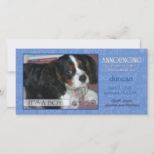 それは男の子です-写真カードをかわいがって下さい 案内状 (正面)