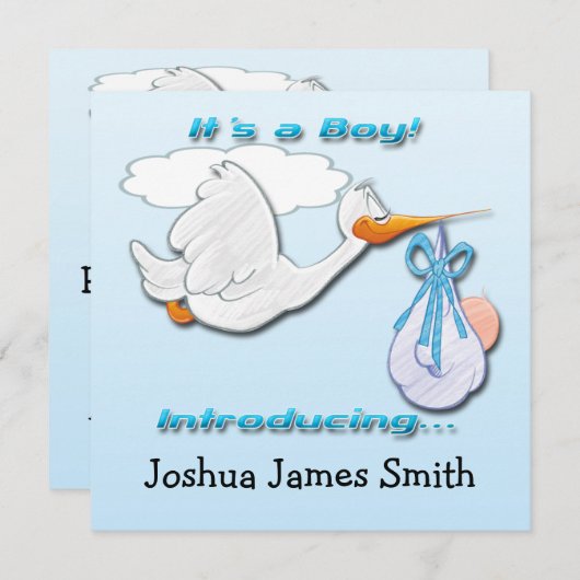 それは男の子のこうのとりの誕生の発表です 案内状 (正面/裏面)