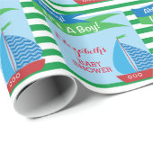 それは男の子のパーソナライズな緑の航海のなベビーシャワーです ラッピングペーパー (ロールコーナー)