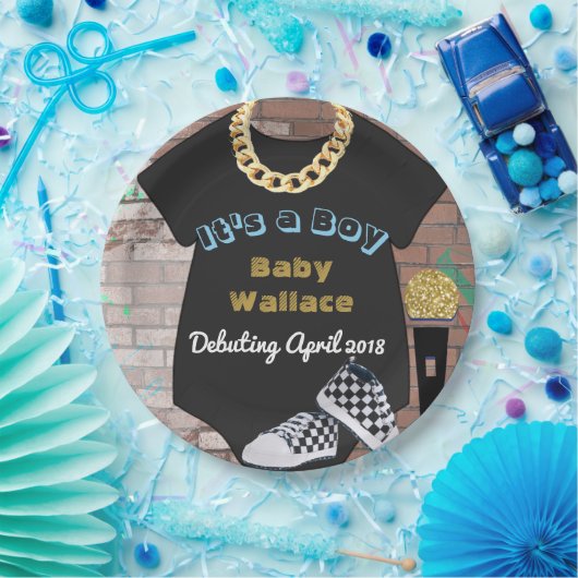 それは男の子のヒップホップのベビーシャワーのプレートです ペーパープレート (パーティー)