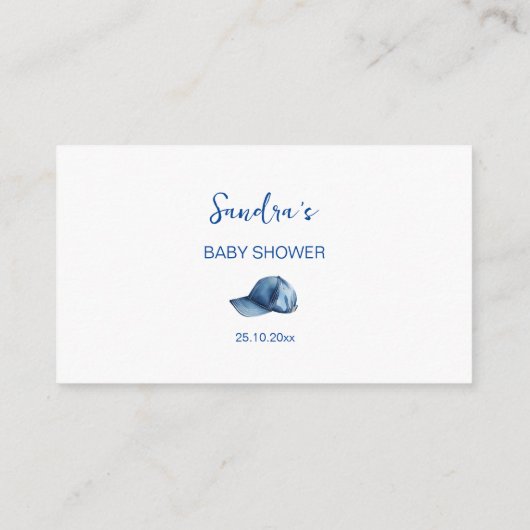 それは男の子のブルージーンズの赤ちゃんシャワーおむつラッフル エンクロージャーカード (裏面)