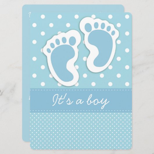 それは男の子のベビーの足跡です 招待状 (正面/裏面)