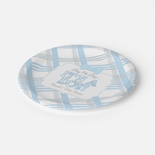 それは男の子のベビーシャワーの紙皿です ペーパープレート (アングル)
