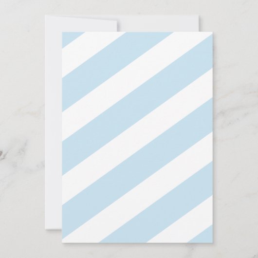 それは男の子のベビーシャワーの青い縞の金ゴールドの招待です 招待状 (裏面)