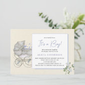 それは男の子のヴィンテージキャリッジベビーシャワーパーティーだ 招待状 (スタンド正面)