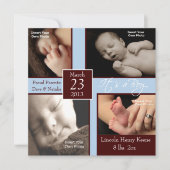 それは男の子の写真のコラージュの誕生の発表です 案内状 (正面)