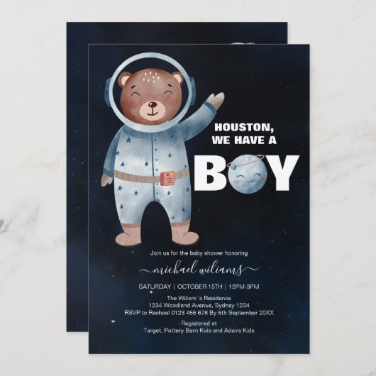 それは男の子の宇宙ベビーシャワーだ 招待状 (正面/裏面)