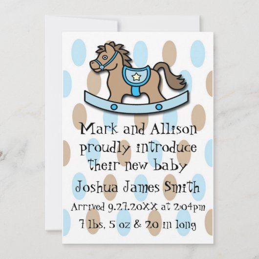 それは男の子の揺り木馬の誕生の発表です 案内状 (裏面)
