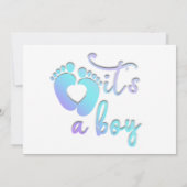 それは男の子の新生児シャワーブルーホワイトハート足 招待状 (裏面)