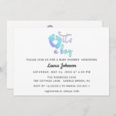 それは男の子の新生児シャワーブルーホワイトハート足 招待状 (正面/裏面)