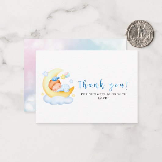 それは男の子の水色の青い赤ん坊シャワー感謝していあなた ノートカード (正面/裏面インサイチュ)