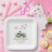 それは男の子の緑のトラクターファーム赤ちゃんシャワー ペーパープレート (パーティー)