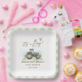 それは男の子の緑のトラクターファーム赤ちゃんシャワー ペーパープレート (パーティー)