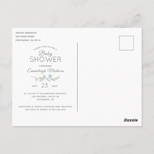 それは男の子の赤ちゃんシャワーのテディベア葉書だ ポストカード (裏面)