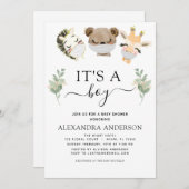それは男の子の赤ん坊のシャワーウッドランドユーカリ 招待状 (正面/裏面)