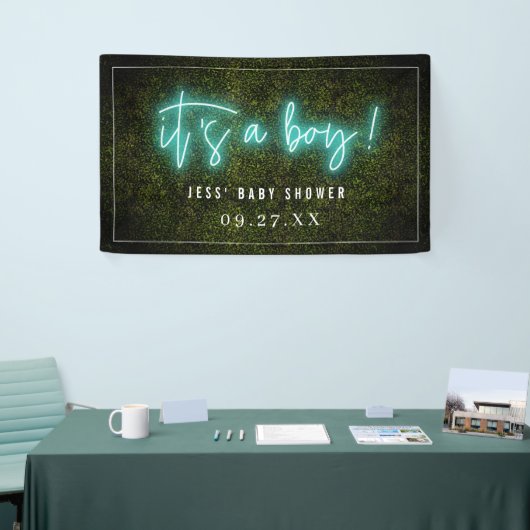 それは男の子の青いネオンBoxwoodのベビーシャワーです 横断幕 (トレードショー)