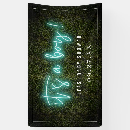 それは男の子の青いネオンBoxwoodのベビーシャワーです 横断幕 (縦)