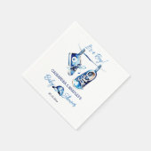 それは男の子の青いベビースポーツシューキャップの赤ちゃんシャワーだ スタンダードカクテルナプキン (角)