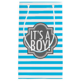 それは男の子の青い縞および木炭です スモールペーパーバッグ