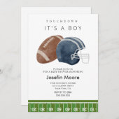 それは男の子タッチダウンのフットボールの赤ちゃんシャワー 招待状 (正面/裏面)