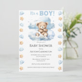 それは男の子テディベアの水カラーベビー 招待状 (スタンド正面)