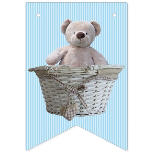 それは男の子テディベア青いの赤ストライプちゃんシャワー バンティングフラッグ (第1の旗)