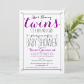 それは男の子及び女の子の双生児のベビーシャワーの招待状です 招待状 (スタンド正面)