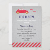 それは男の子車のベビーシャワーの招待状です 招待状 (正面)