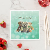 それは男の子、緑と茶色のテディベア赤ちゃんシャワー スタンダードランチョンナプキン (インサイチュ)