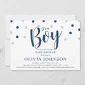 それは男の子-青いベビーシャワー招待状です 招待状 (正面)
