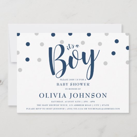 それは男の子-青いベビーシャワー招待状です 招待状 (正面)