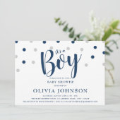 それは男の子-青いベビーシャワー招待状です 招待状 (スタンド正面)