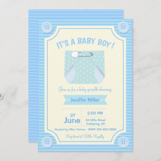 それは男の赤ちゃんのシャワーの招待状です 招待状 (正面/裏面)