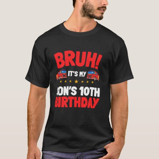 それは私の息子の10誕生日消防車の小さな火 Tシャツ (正面)