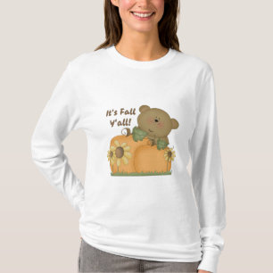 "それは秋Y'all"秋テディベア長袖 Tシャツ