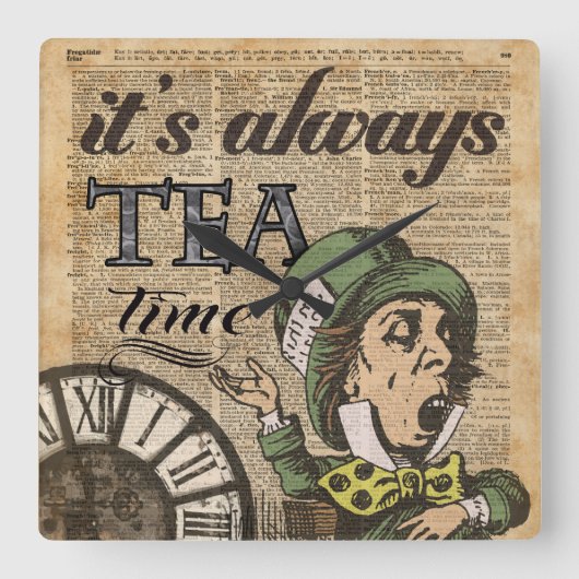 "それは茶時間"帽子屋辞書の芸術常にです ラージ壁時計 (正面)