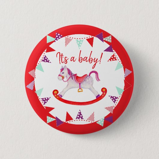 それは赤ちゃんシャワーの趣味の馬とバンティング 缶バッジ (正面)
