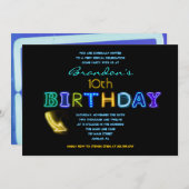 それは電気です! ネオンの第10誕生会の招待 招待状 (正面/裏面)