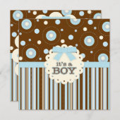 それは青のステッチのベビーシャワーの男の子のパステルです 招待状 (正面/裏面)