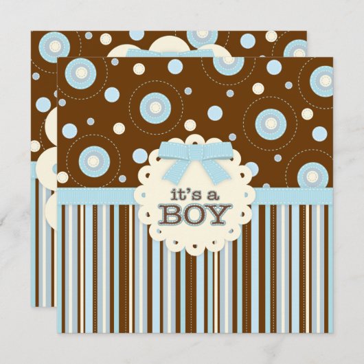 それは青のステッチのベビーシャワーの男の子のパステルです 招待状 (正面/裏面)