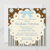 それは青のステッチのベビーシャワーの男の子のパステルです 招待状 (裏面)