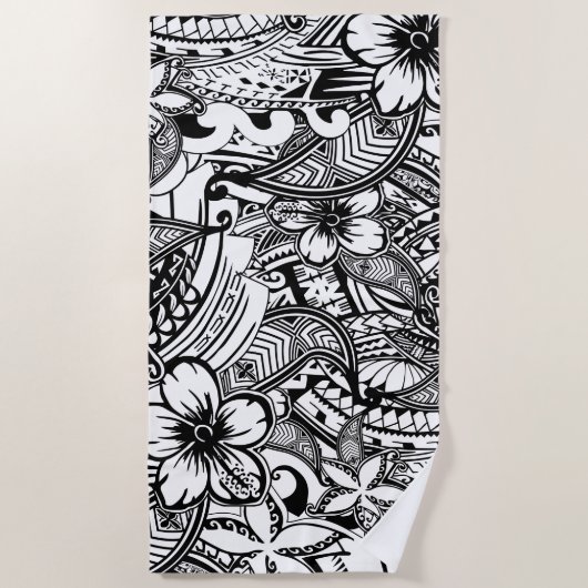 それは黒くか白いポリネシアの入れ墨常にではないです ビーチタオル (正面)