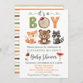 それは、男の子の森の動物のベビーシャワー招待状 招待状 (正面/裏面)