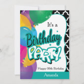 それはAのティール(緑がかった色)の気球が付いている00th誕生会です 招待状 (正面)