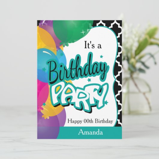 それはAのティール(緑がかった色)の気球が付いている00th誕生会です 招待状 (スタンド正面)