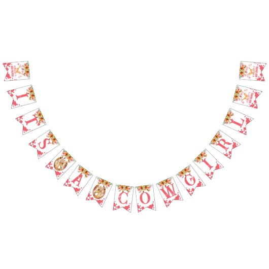 それはA女性のカーボーイの赤ちゃんシャワー馬ピンク バンティングフラッグ (全)