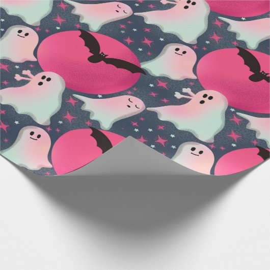 それほど不気味ではない幽霊たちピンク ラッピングペーパー (角)