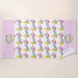 それもしはピンクのサーフィンに乗って膨らむガーリー ビーチタオル