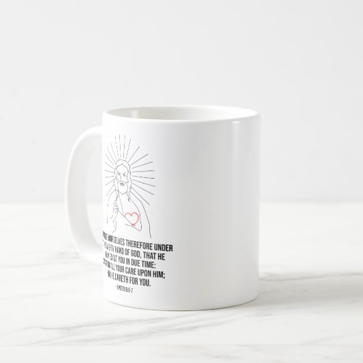 それゆえ、自分を力強い手の下で謙遜しなさい コーヒーマグカップ (正面左)