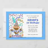 それらがケーキ-男の赤ちゃんのための第1誕生日--を食べるようにして下さい 招待状 (正面)